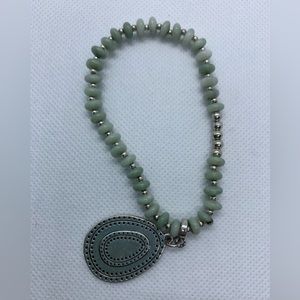 Calming Moss Green Agate and Silver Beaded Bracelet